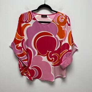 Natori Pink Floral Solstice Print Round Neck Lightweight Dolman Sleeve Blouse M